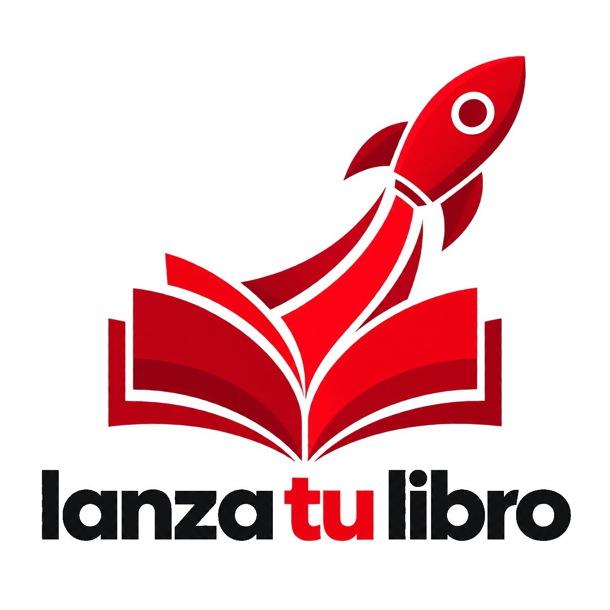 Logo de LanzaTuLibro: un libro del que despega un cohete